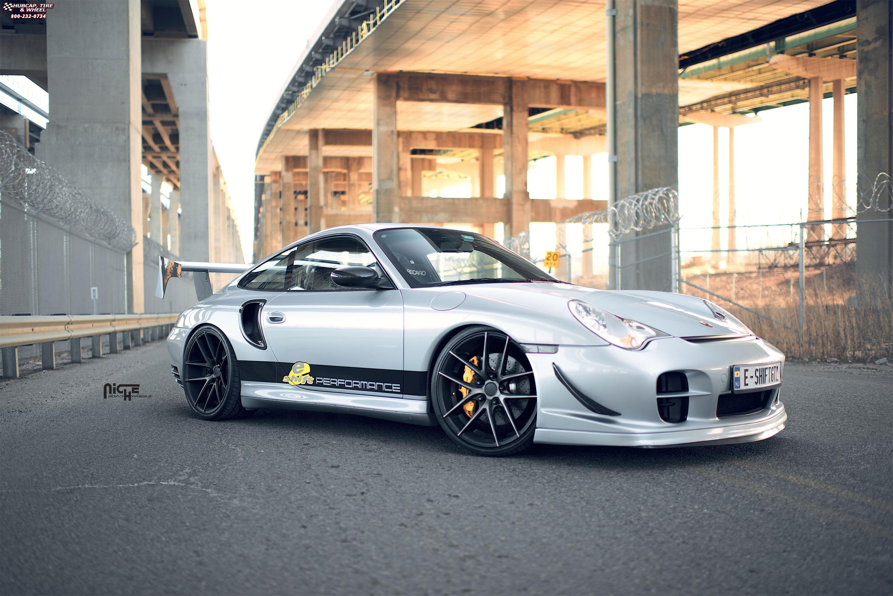 vehicle gallery/porsche gt2 niche targa m130 20x85 Black & Machined with Dark Tint wheels and rims