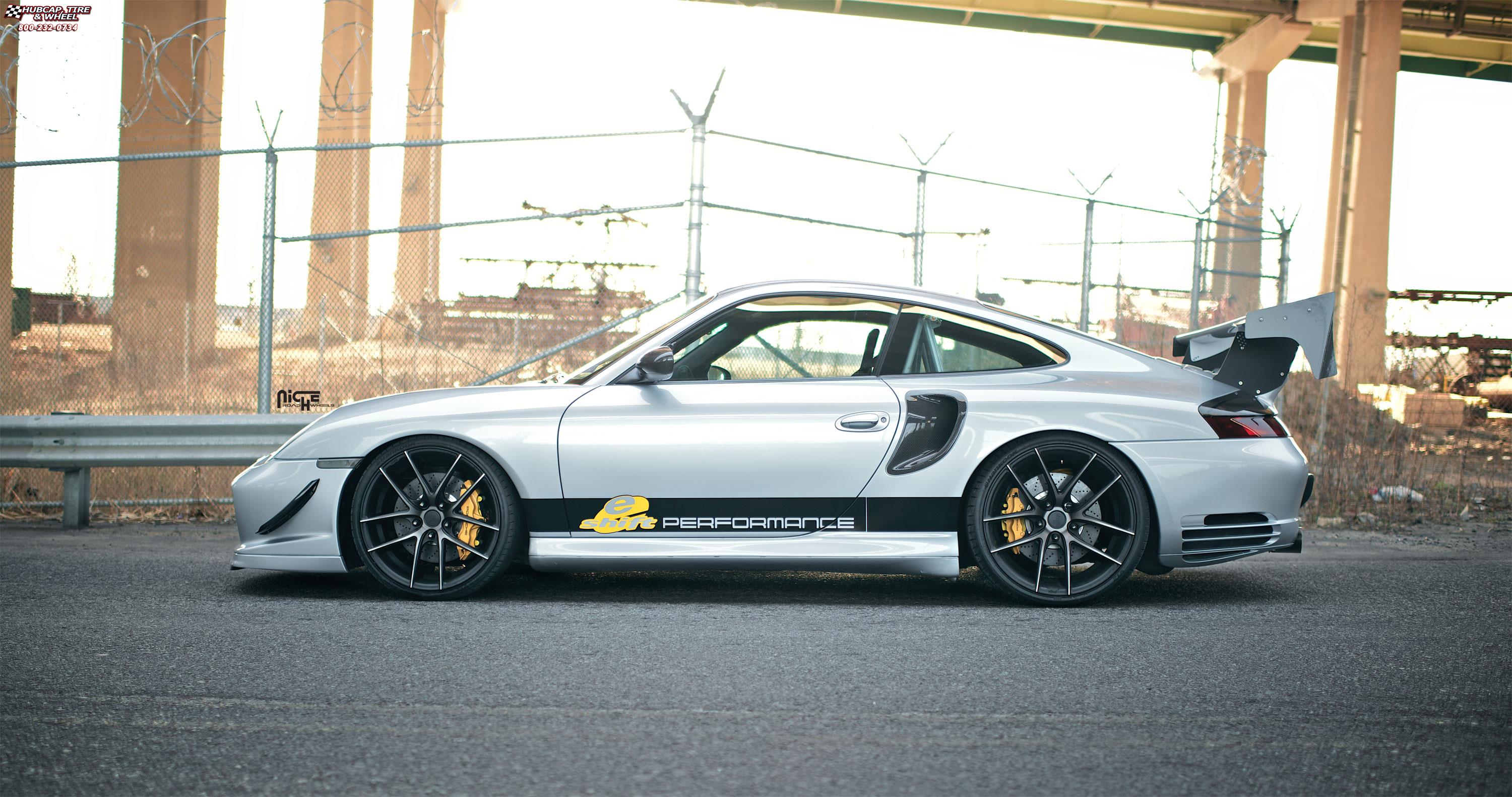 vehicle gallery/porsche gt2 niche targa m130 20x85 Black & Machined with Dark Tint wheels and rims