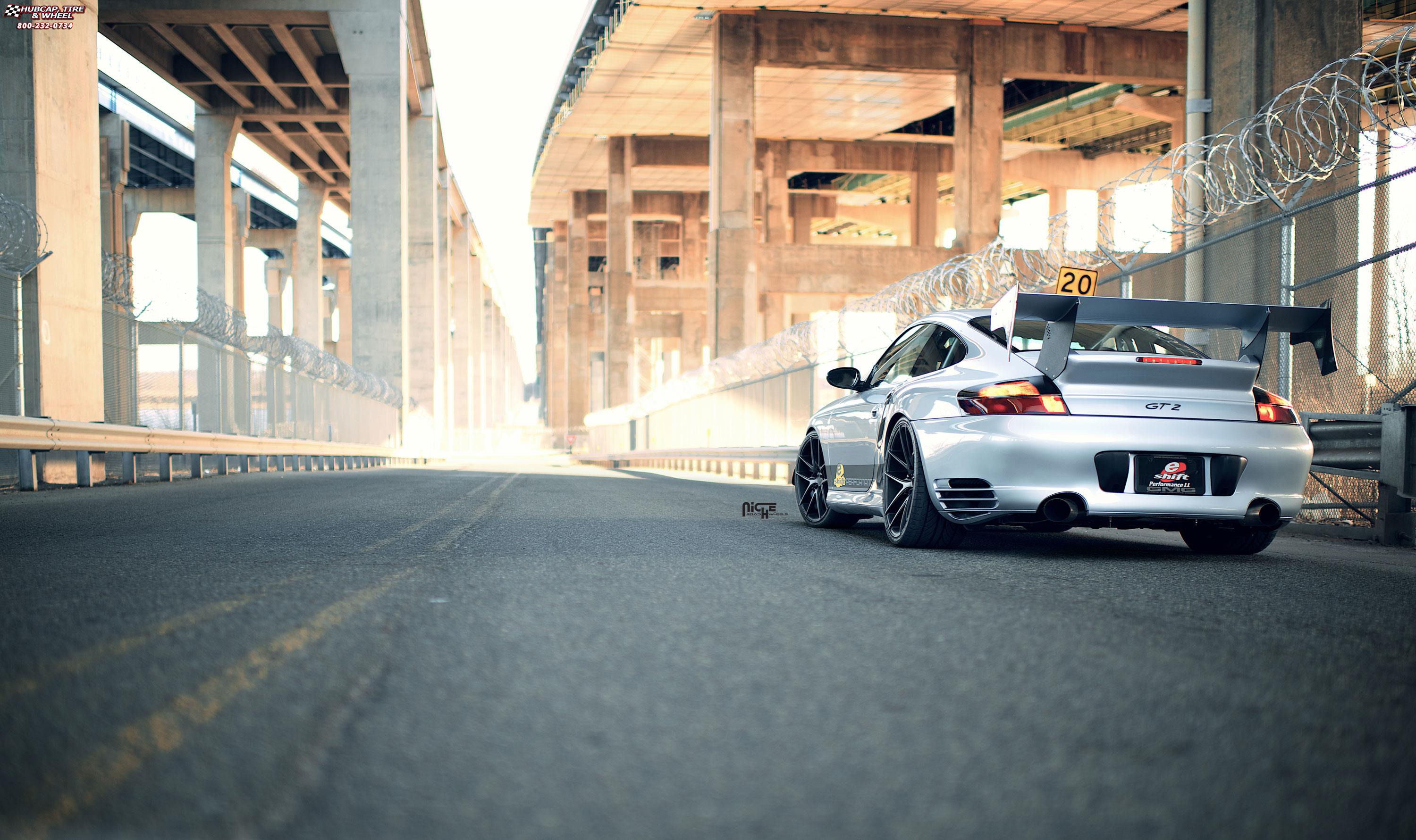 vehicle gallery/porsche gt2 niche targa m130 20x85 Black & Machined with Dark Tint wheels and rims