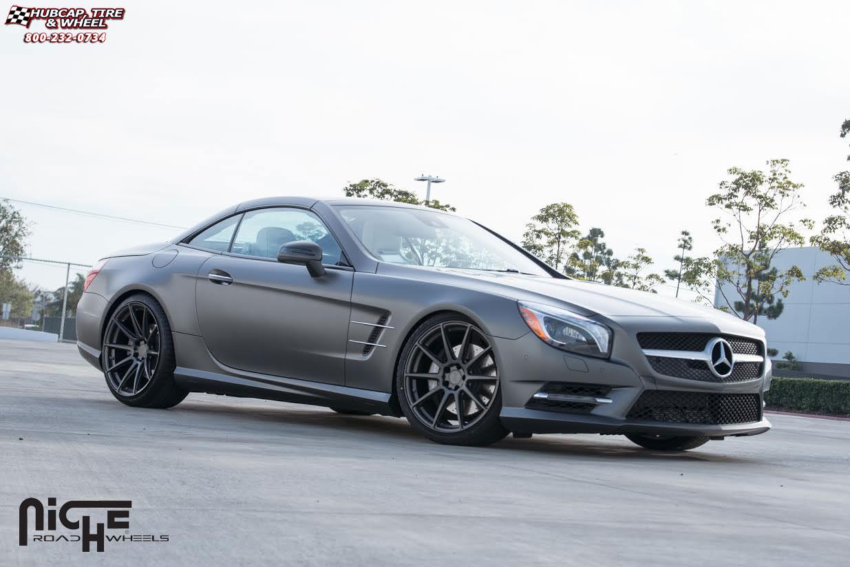 vehicle gallery/mercedes benz sl550 niche essen m147 20x85  Matte Black wheels and rims
