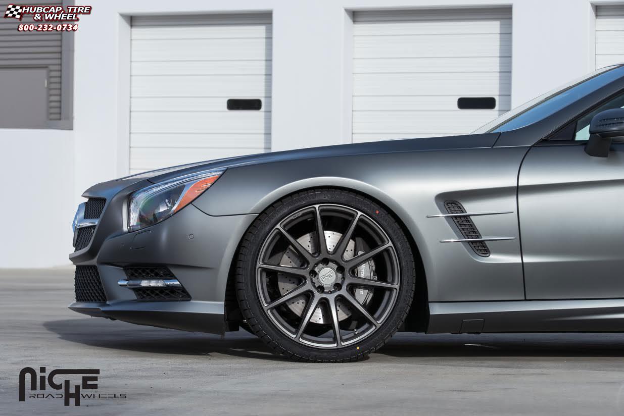 vehicle gallery/mercedes benz sl550 niche essen m147 20x85  Matte Black wheels and rims