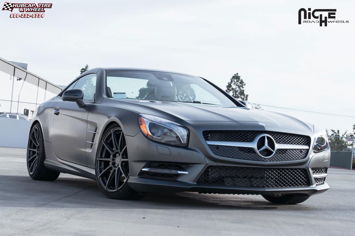 vehicle gallery/mercedes benz sl550 niche essen m147 20x85  Matte Black wheels and rims