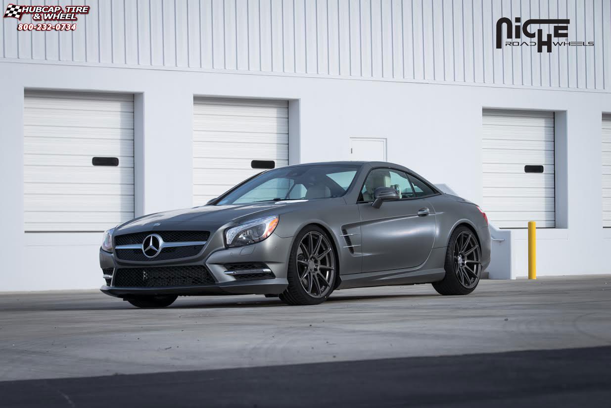 vehicle gallery/mercedes benz sl550 niche essen m147 20x85  Matte Black wheels and rims